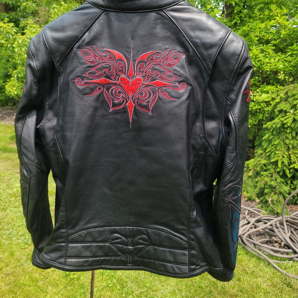 Harley-Davidson Black Leather Jacket with Red Embrodery Size Medium / Small